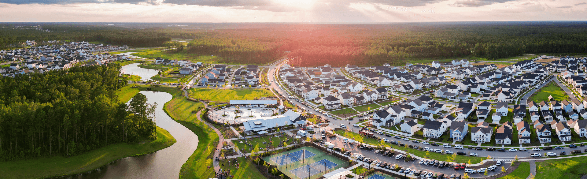 View from above of new homes in Summerville, SC at Nexton Community